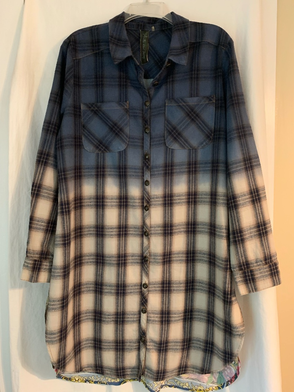 Aratta Silent Journey flannel plaid button down tunic with cheetah artwork